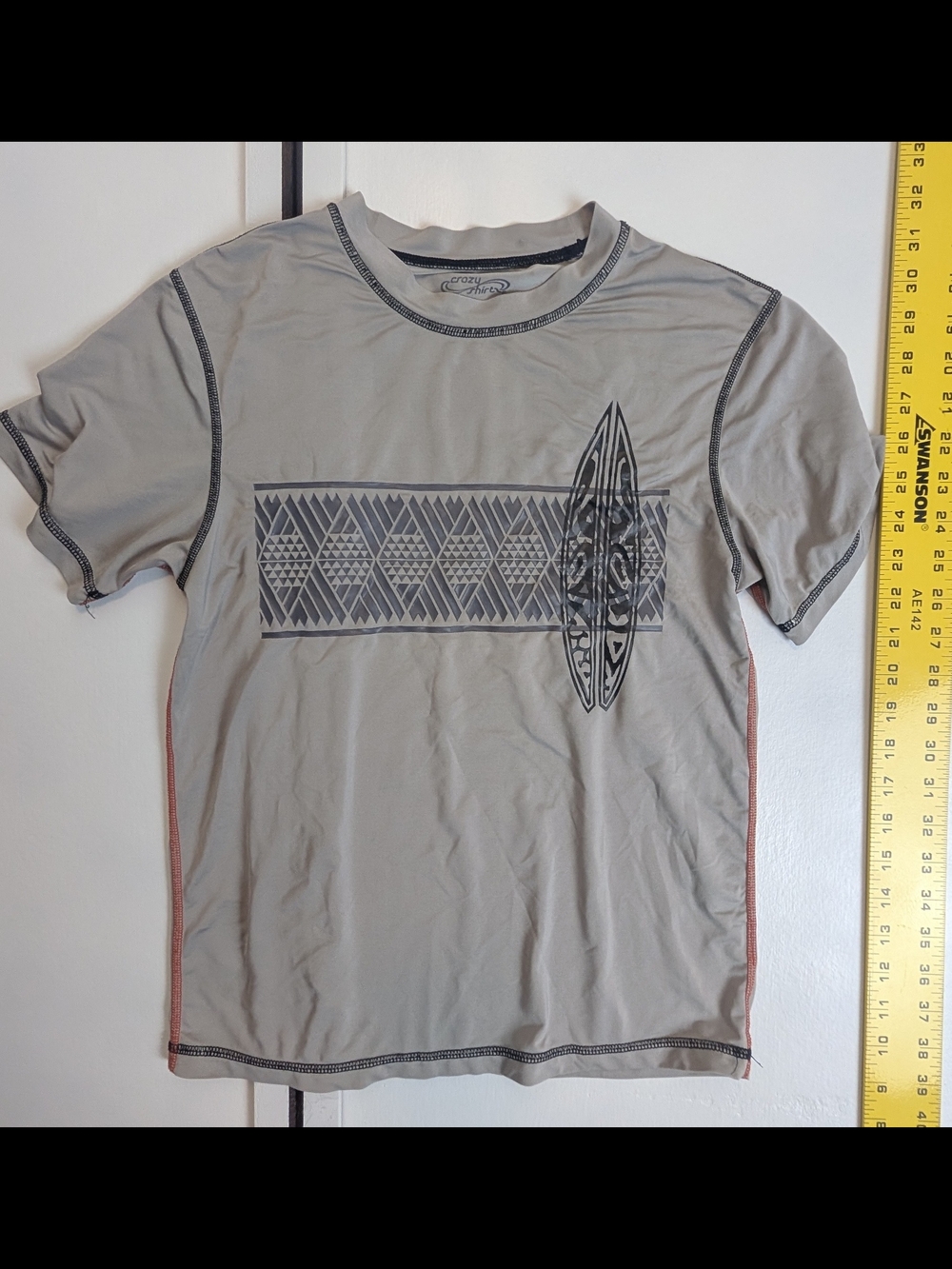 Kids Short Sleeve Swim Rashguard - Light Gray Tribal Print